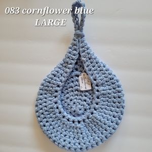 LARGE 083 CORNFLOWER BLUE HANDMADE CROCHETED  HANGING WALL BASKET